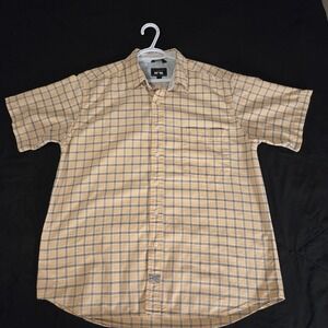 Woods & Gray Shirt Mens Large Yellow Plaid 100% Cotton Short Sleeve Button Up
